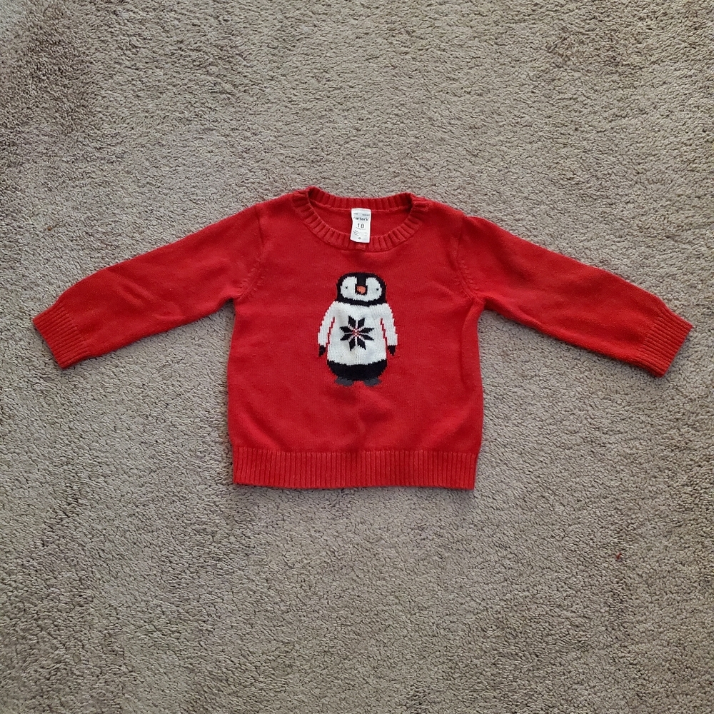 18 month red sweater with penguin design